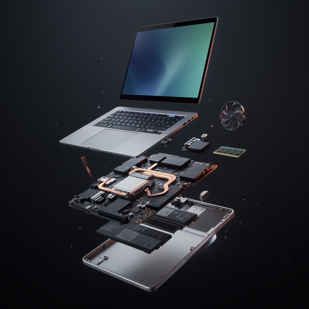 Exploded view of a laptop